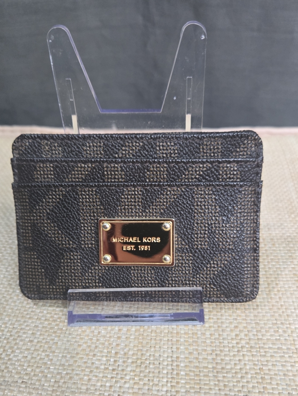 WEEKEND SALE!Michael Kors Brown Logo Card Holder with Gold Plaque